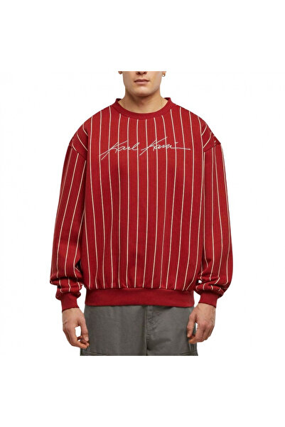 KARL KANI Bluza bărbați Autograph Pinstripe Sweat OS Crewneck, roșu, mărimea L