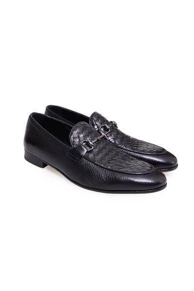FRANCO CALVANI Black Color Laceless Genuine Leather Leather Sole Men's Shoes