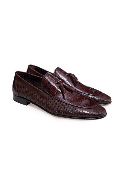 FRANCO CALVANI Brown Laceless Genuine Leather Men's Shoes