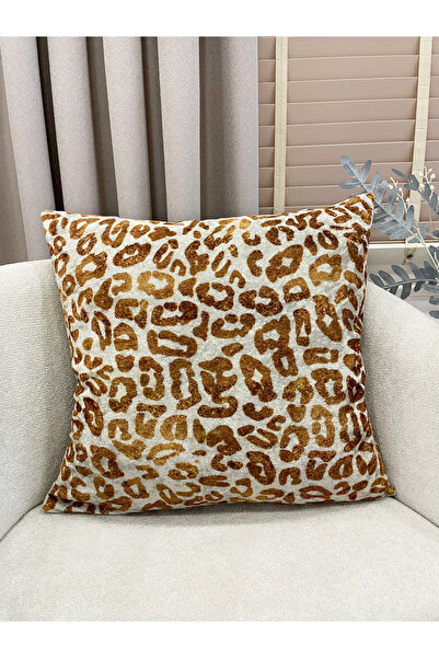 Brillant Leopar Desen Kadife Kumaş Kırlent Kılıfı (45x45)