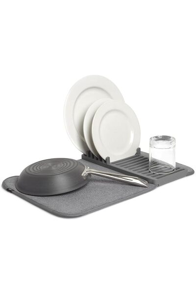 The Bros Udry Mini Dish Rack and Drying Mat, Charcoal, 20 x 13