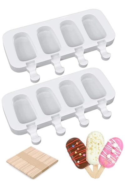 The Bros Popsicle Molds Set of 2, Ice Pop Molds Silicone 4 Cavities Ice Cream...