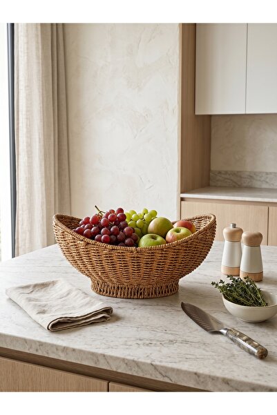 Kitchen Life Διακοσμητικό οβάλ καλάθι πολλαπλών χρήσεων με ψάθινη όψη