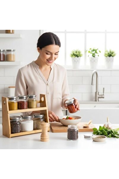 Yıldızan Edl Shop 8-Piece Borosilicate Glass Spice Jar Set (700 ml) - with St...