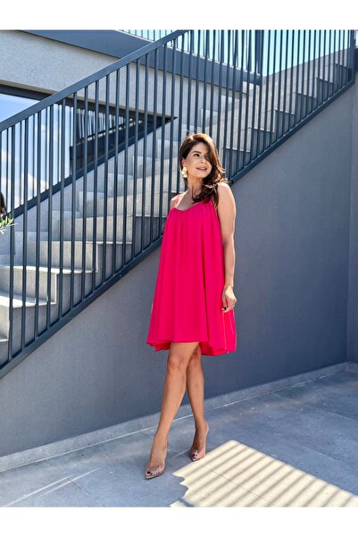 RAMONA BADESCU EXCLUSIVE Rochie Damă Mini Vaporoasă Fucsia cu Bretele Subțiri...