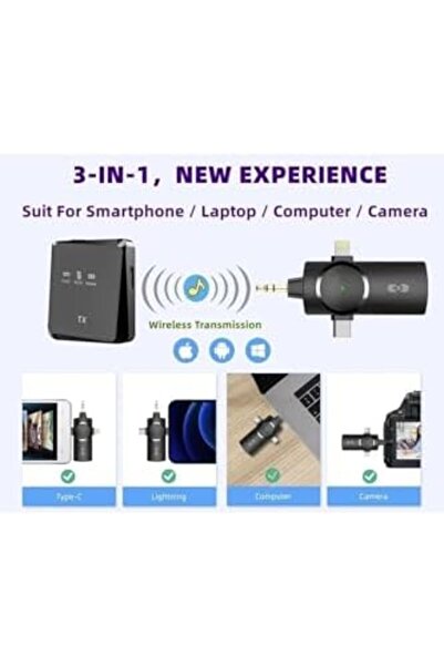 Yıldızan ميكروفون لاسلكي مزدوج من نوع Type-C متوافق مع iphone 3in1 وكاميرا ال...