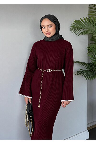DAĞON'S Belt Detailed Long Knitwear Dress 130 cm