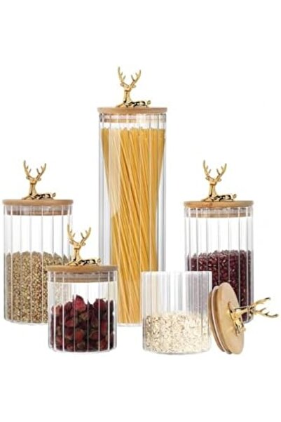 Yıldızan (9X10 cm) 2 Pieces Deer Glass Storage Jar Deer Head Gold Color Airti...