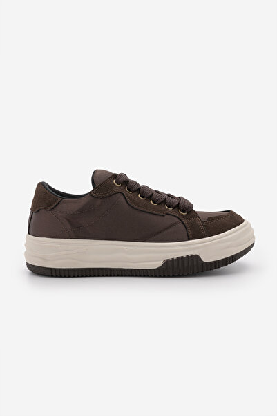 Marjin Women's Sneaker Thick Sole Lace-Up Sports Shoes Sifaz Brown Satin