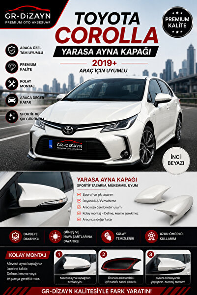 GR-Dizayn TOYOTA COROLLA 2019+ ARACA ÖZEL BOYALI YARASA AYNA KAPAĞI A+ (İNCİ ...