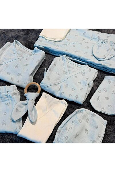 Cassiope Baby Boy 10 Piece Muslin Hospital Set - 100% Organic Cotton - Blue