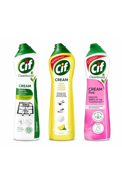 Cif Комплект от 3 броя почистващ крем Cleanboost (Оригинален, Лимон и Розов)