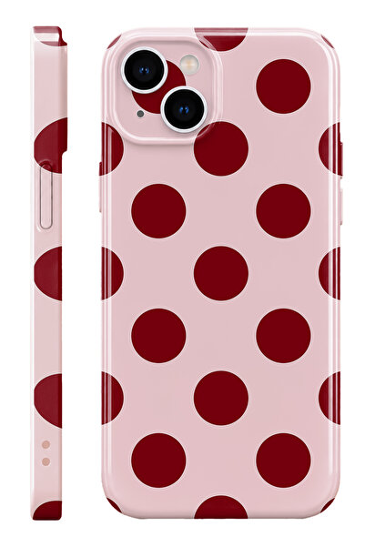 WANNA PROTECT iPhone 13 Kırmızı Puantiye Protect Slim Parlak Tam Kaplayan Bas...