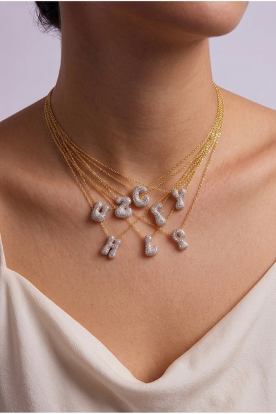 Minon Jewelry Bombeli Harf Mikro Taşlı Kolye - Şık Kişiselleştirilebilir 925 ...