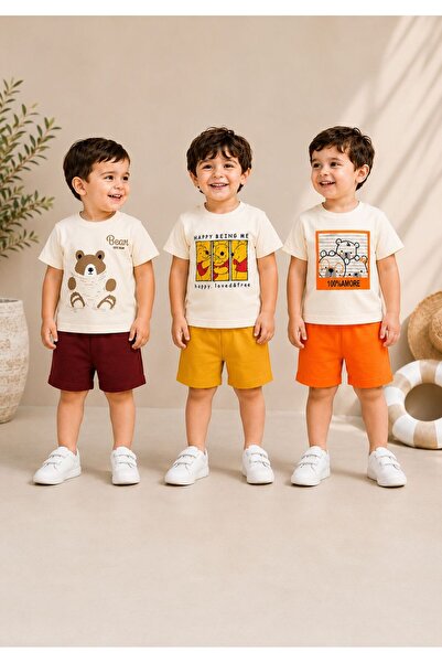 DimpleBaby 3-Piece Cotton Teddy Bear Printed Baby Shorts Set 6-24 Months