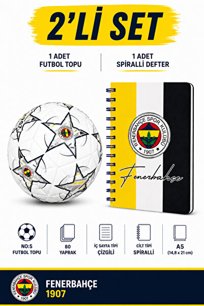 Fenerbahçe No:5 Futbol Topu + A5 Spiralli Defter 2'li Taraftar Seti 2026