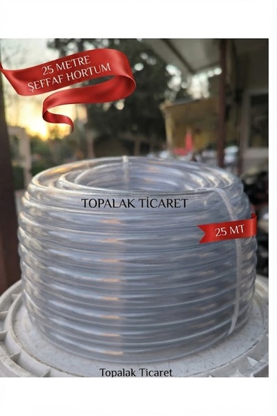 TOPALAKTİCARET 25 Metre1/2" Şeffaf Yumuşak Su Hortumu 12 Mm Çapında Klima Tah...