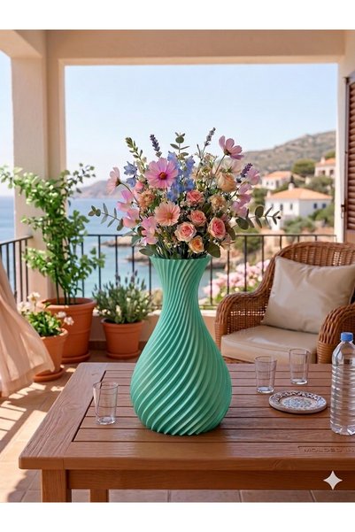 Teknoartshop İskandinav Tarzı Kavisli Plastik Vazo 18 cm. Su Yeşili