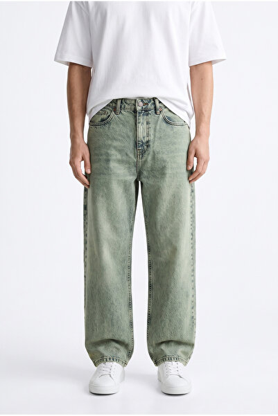 Respire Men's Washed Basic Baggy Jean Green