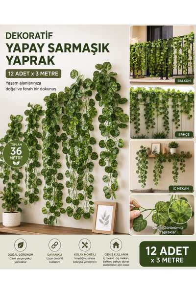 ASG 🌿 Dekoratif Yapay Sarmaşık Yaprak – 12 Adet x 3 Metre (Toplam 36 Metre)
