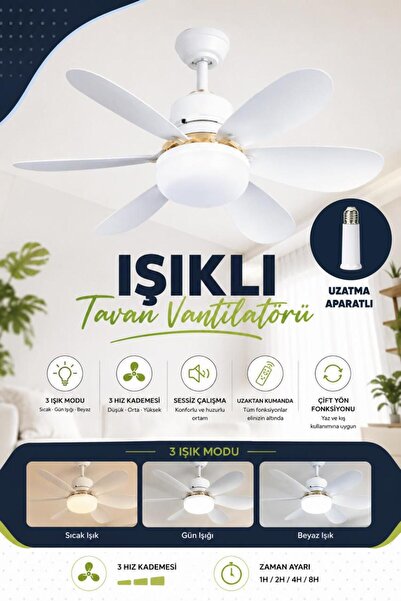 Waldern Işıklı,Sessiz Uzatma Aparatlı Tavan Vantilatör