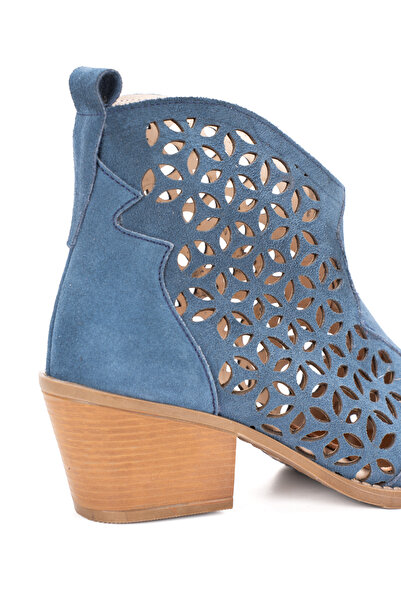 PASSAGE SHOES بوت نسائي صيفي قصير من الجلد الطبيعي طراز غربي 8023 DENIM BLUE