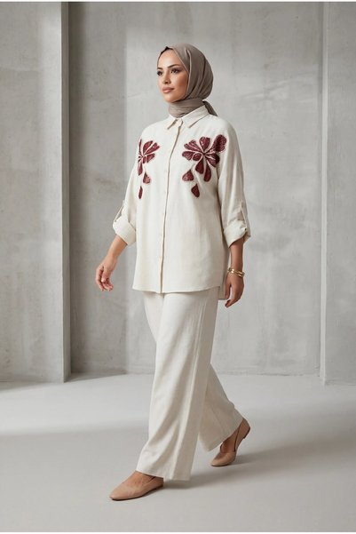 BURRASCA Oversize Linen Set with Embroidered Stones