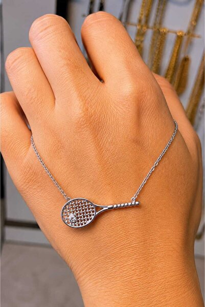 Aktemur Silver 925 Ayar Gümüş Altın Kaplama Tenis Raketi Kolye