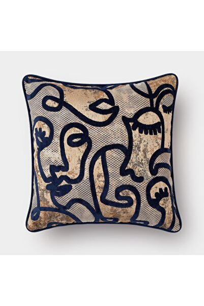 Lidoma Home غطاء وسادة منقوش من "أمور" - 45x45 - أزرق داكن