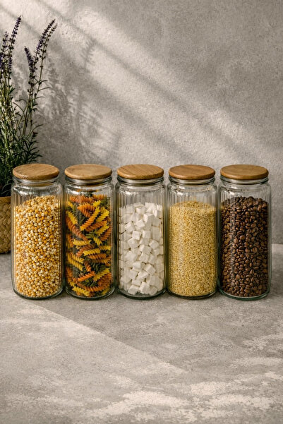Mutfak Köşesi 5-Piece Glass Storage Container Set - Vacuum Food Organizer Jar...