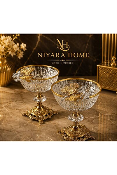 Niyara home مجموعة من 6 أوعية آيس كريم زجاجية بأرجل معدنية للتقديم