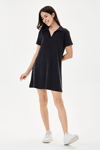 della moor Black Polo Collar Regular Fit Lycra Short Modal Dress