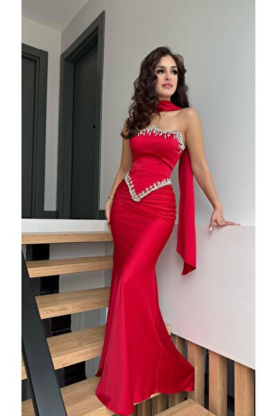 ayşenur Dinçer butik Voila Kırmızı Kristal Abiye