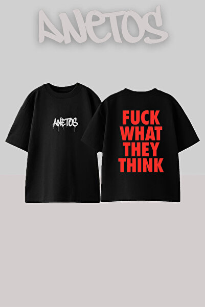 Anetos  They Think Design Printed Unisex Oversize Black Tshirt