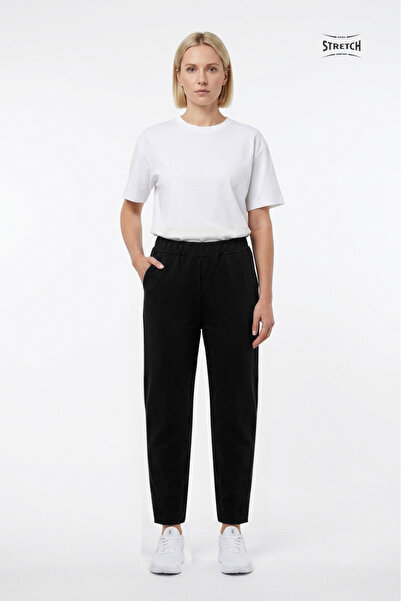 Cottonland بنطلون نسائي SIENNA بخصر مطاطي، جيوب، أرجل ضيقة، طول الكاحل، خصر ع...