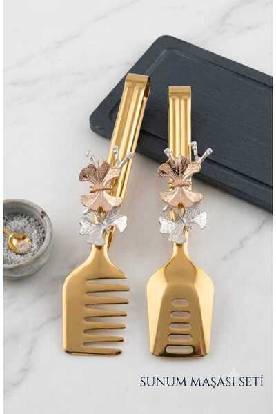 Funny Life Ivory Luxury Stainless Steel Gold Presentation Tongs Set 2 Pieces ...