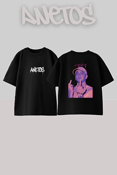Anetos Eminem_34 Design Printed Unisex Oversize Black Tshirt