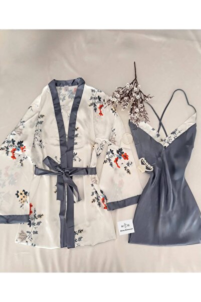 MH Moony Homewears 2-Piece Grilla Gray Nightgown and Robe Set