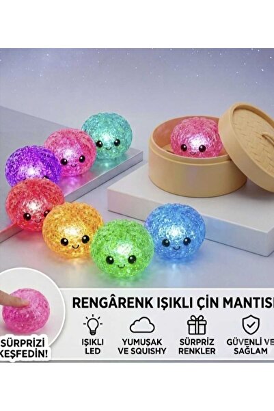 feys shop Işıklı Simli Çin Mantısı Sukuşi Stres Topu - Büyük Boy Işıklı Simli...