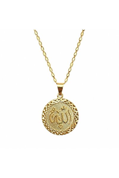 neslyaccessories 14K Altın Kaplama Allah Yazılı Madalyon Kolye
