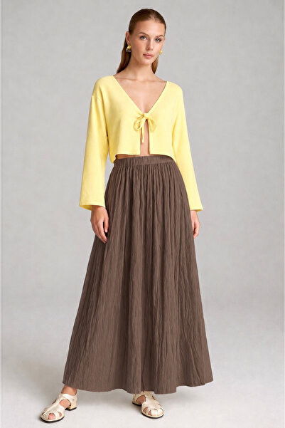 Kahra Collection Brown Voile Fabric Crinkled Long Lined Crush Skirt