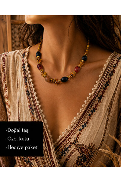 HER ŞEY NOTA www.herseynota.com قلادة نسائية بتصميم خرز من الحجر الطبيعي والخ...
