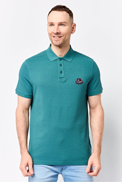 Tommy Hilfiger Men Regular Fit Brand Logo Short Sleeves Polo Shirt, Green