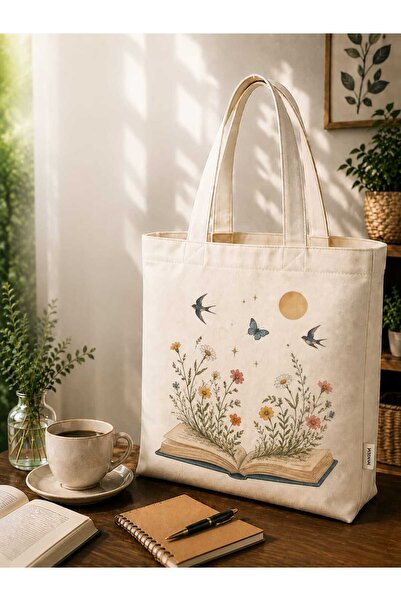 imkaya Beyaz Canvas Çanta - Kalın Kumaş - Bez Çanta - Günlük Omuz Çantası - B...