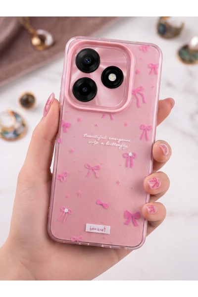 Rivor Tecno Spark 20 & Spark 20C Uyumlu Kılıf Pembe 3D Kurdeleli Fiyonk Desen...