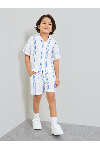 Styli Boys Striped Resort Collar Shirt and Shorts Set