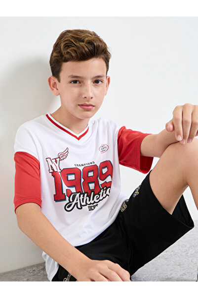 Styli Boys Printed V Neck Jersey T-Shirt
