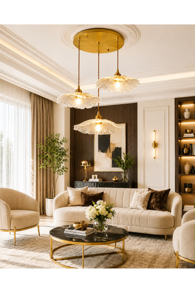 Buiva Luxury Premium Classics Kristal Cam Sarkıt Avize 3 x E27 Duy Örgü Kablo