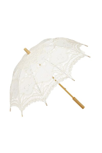 PRAVALIA CU SURPRIZE Umbrelă prințesă cu dantelă, crem, mâner din bambus