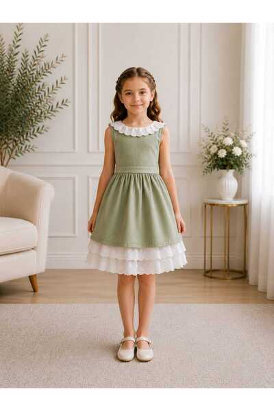 FERA Children's Dress Flam Cotton Linen Burnout Guipure Daily Wear